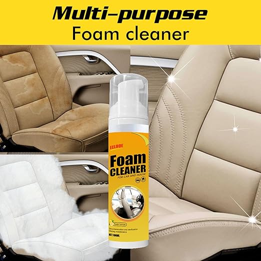 Multi-Purpose Foam Cleaner Spray - Versatile Cleaning Solution for Cars and Homes, Strong Decontamination and Grease-Free Formula