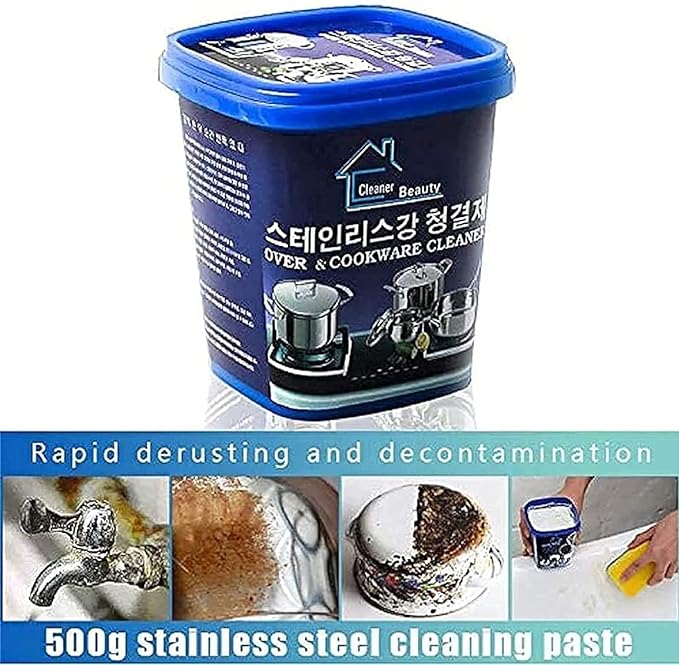 Multi-Purpose Stainless Steel Cleaning Paste - Powerful Stain Remover and Cookware Cleaner for Oven, Pans, and More