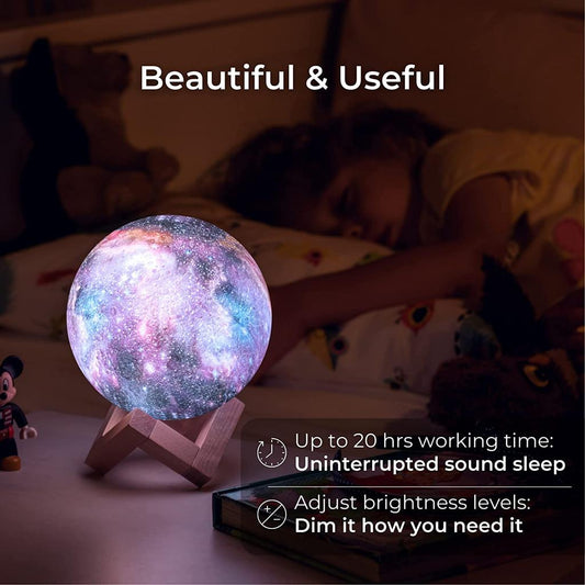 3D Moon Lamp Full Moon Night Light Home Decoration Creative Gift LED Colors with Wooden Stand