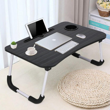 Laptop Table Modern Computer Desk Folding Multi-Purpose Laptop Table| Study Table| Bed Table| Writing Desk| Laptop Workbench with tab, Mobile, Cup Holder Foldable and Portable Table