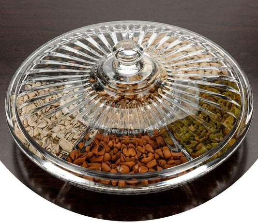 Crystal Candy & Dry fruit Dish Multi-function Snack Tray with Lid for Easy Storage, Living Room/Office/Restaurant
