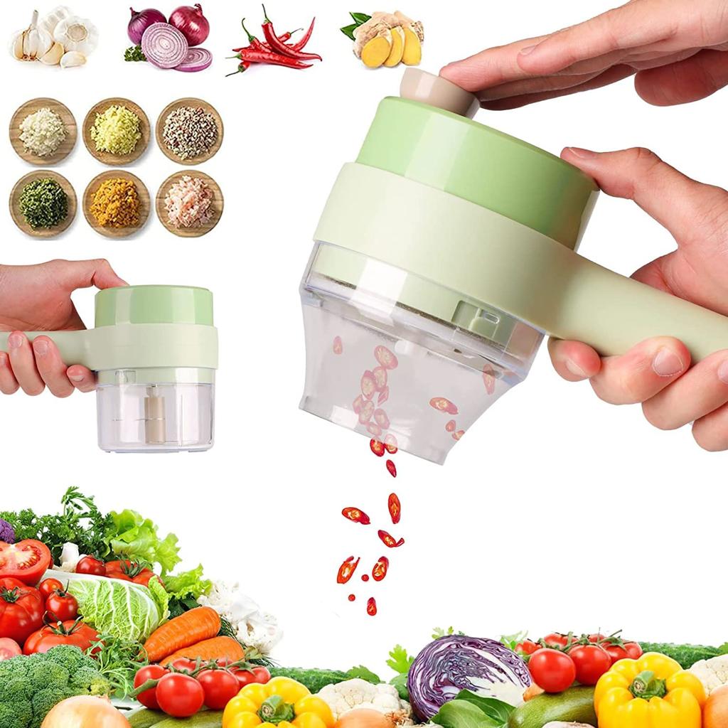 4 in 1 Portable Electric Vegetable Cutter Set,Wireless Food Processor for Garlic Pepper Chilli Onion Ginger Meat Multifunction Chopper Slicer