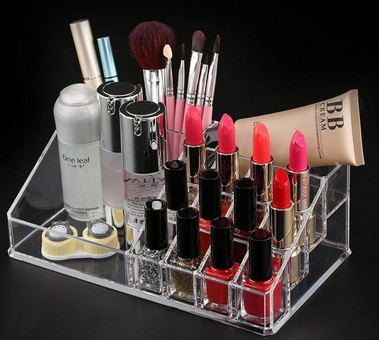 Acrylic 16 Grid Lipstick & Cosmetic Organiser Display Table Storage Stand For MakeUp Lipstick Nail Polish Varnish Brush Sets