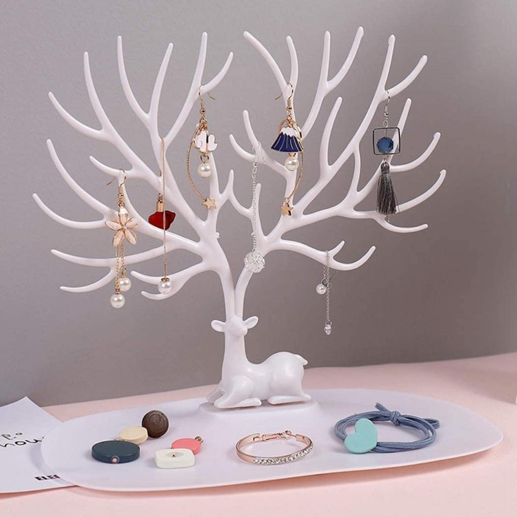 White Deer Accessories Stand & Holder Earrings Necklace Ring Bracelet Jewellery Cases & Shelf Display Tree Storage